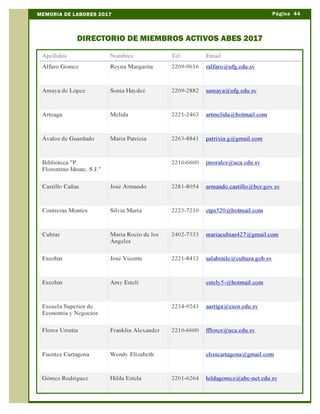 Página 44MEMORIA DE LABORES 2017
DIRECTORIO DE MIEMBROS ACTIVOS ABES 2017
 