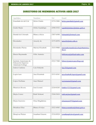 Página 45MEMORIA DE LABORES 2017
DIRECTORIO DE MIEMBROS ACTIVOS ABES 2017
 