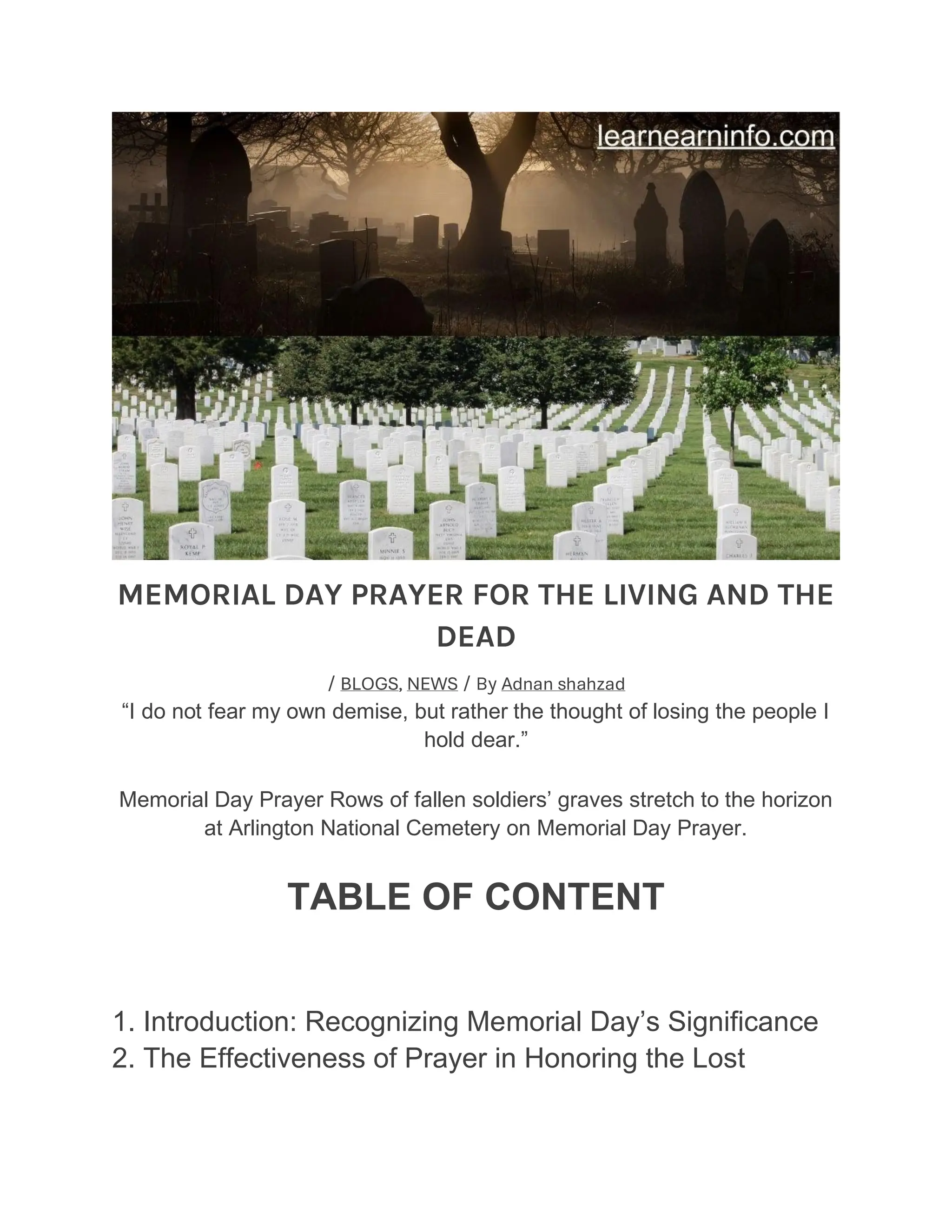 Memorial Day Prayer for the living and the dead | PDF