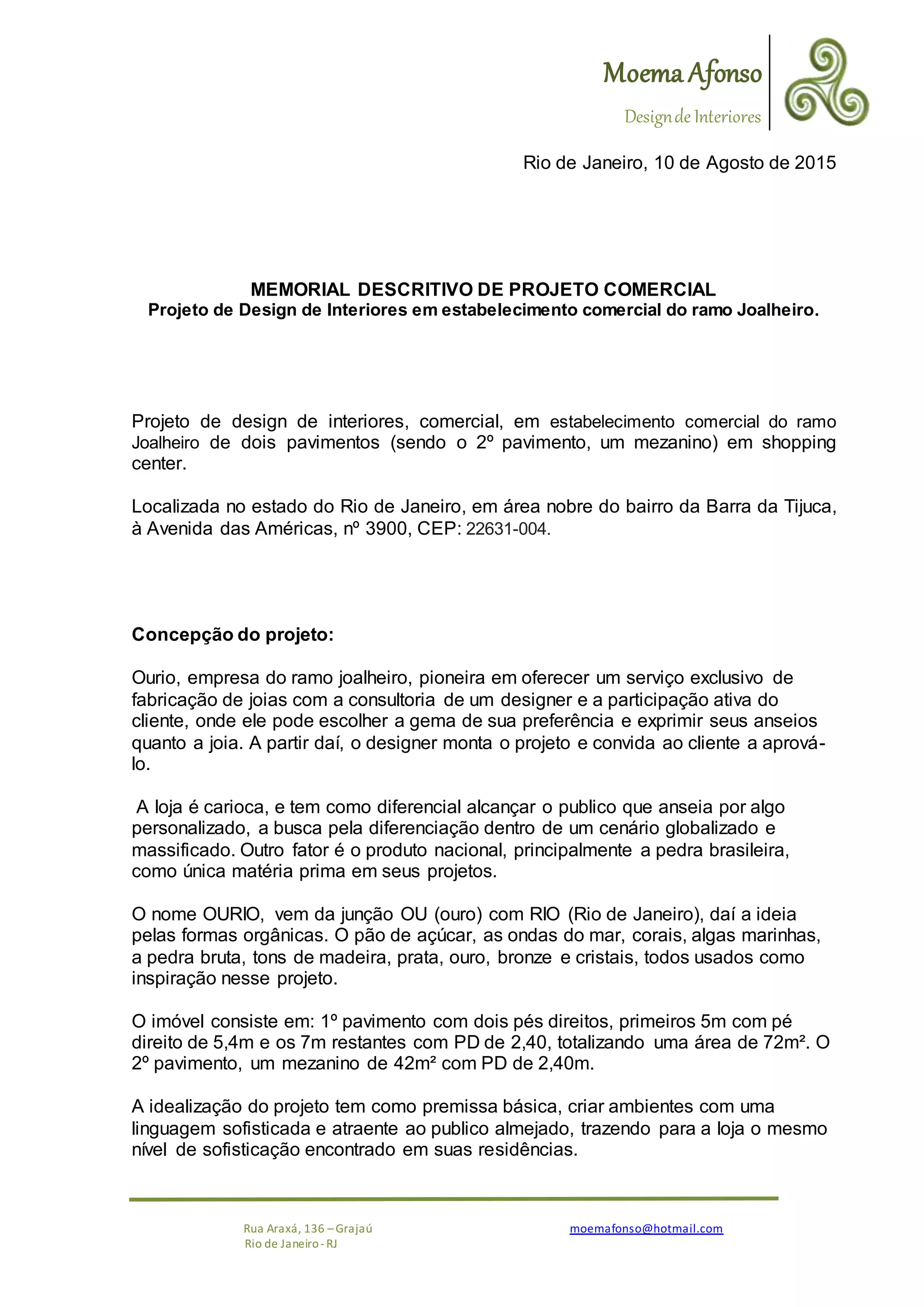 Memorial descritivo - projeto comercial | DOCX