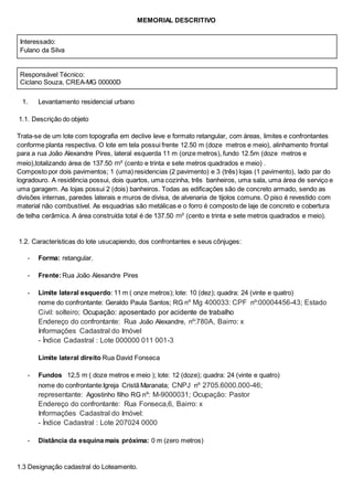 Memorial descritivo template | DOCX