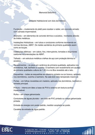 Memorial descritivo da casa de 2 dorm. 56,26 m2 | PDF