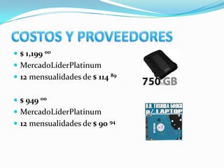  $ 1,199 00
 MercadoLíderPlatinum
 12 mensualidades de $ 114 89


 $ 949 00
 MercadoLíderPlatinum
 12 mensualidades de $ 90 94
 