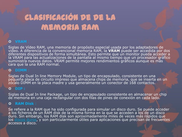 Clasificación de Memoria ram y rom | PPTX