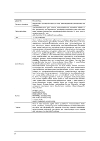 206
Udalerria Hondarribia.
Gertakari historikoa
Hondarribiko borroka, eta pasadizo militar eta errepresiboak, Guadalupeko go-
torlekuan.
Parte-hartzaileak
Alde errepublikanoa: gerra hastean, herritarrak milizien unitateetan antolatu zi-
ren, gero batailoi gisa egituratzeko. Armadaren unitate batzuk ere izan ziren;
esate baterako, Guadalupeko gotorlekuan Artilleria Astuneko 29 gizon egon zi-
ren abuztuaren 9ra arte.
Alde frankista: Utrilla eta Los Arcos zutabeak.
Data 1936ko uztail-iraila.
Deskribapena
Gerra hastean, Hondarribian, gobernuaren kontrolpeko gainerako udalerrietan
bezala, herriko boterea gauzatzeko errealitate berriak sortu ziren, hala nola
defentsarako batzarrak eta batzordeak, miliziak, etab. Gipuzkoako egoera, oro
har, eta Irungoa, zehazki, erabakigarriak izan ziren Hondarribiko gatazkaren
lehen fasean. Guadalupeko gotorlekua gune nagusietako bat izan zen, indar
erregularrek eta milizianoek babestutako barruti militarra baitzen. Hori dela eta,
alde batetik, matxinatuen jomugetako bat izan zen, eta, bestetik, espetxe bihur-
tu zen, beste gaztelu edo gotorleku militar asko bezalaxe. Gerraren testuingu-
ruan, beraz, Guadalupe kolpe militarreko ustezko nahiz zuzeneko partaide as-
koren espetxe bihurtu zen, eta horrek ondorio tragikoak izan zituen azkenean.
Abuztuan, gutxienez, lau bonbardaketa egin ziren itsasotik. Bitan –hilaren 17an
eta 22an– Guadalupe izan zen jomuga (beste bitan, hilaren 13an eta 18an,
jomuga Donostia izan zen). Horren ondorioz, hilaren 19an, 13 preso fusilatu
zituzten Guadalupen, herri epaimahai batek epaitu ondoren.
Hondarribiarentzat erabakigarria izan zen Irun erortzea. Horrek, azkenean,
Guadalupeko eta Hondarribiko ebakuazioa eragin zuen, baita mendebaldean
ziren San Markos eta Txoritokietako gotorlekuena ere. Borroka amaitu aurretik,
irailaren 3an, Irun ebakuatzeko agindua eman zitzaien herritarrei, eta hilaren
5ean hartu zuten. Hurrengo egunean, Hondarribia erori zen, ebakuatu ondo-
ren; hortaz, Utrilla zutabeak ez zuen erresistentziarik aurkitu herrian sartze-
ko. Gero, Guadalupeko gotorlekua erori zen; oraingoan, aipatutako zutabea,
Los Arcosen tropekin batera, atzera egiten ari ziren milizien aurka borrokatu
ziren. Hilaren 5ean, ebakuazioaren testuinguruan, beste 11 preso fusilatu zi-
tuzten Guadalupen; tartean, Leopoldo Matos eta Honorio Mauro monarki-
koak, Joaquín Beunza diputatu tradizionalista ohia eta Elóseguiko markesa.
Amaitzeko, matxinatuek, hilaren 6an, borrokan hartutako miliziano batzuk fu-
silatu zituzten.
Iturriak
AZNAR (1961)
BARRUSO (1996)
BELDARRAIN (1996)
MARTINEZ BANDE (1980)
PUCHE MARTINEZ (1978)
STEER (1978)
URGOITIA BADIOLA (2001-2003)
Oharrak
Steer-ek indar anarkistei egotzi zizkien Guadalupen irailean izandako fusila-
tzeak. Dirudienez, hurrengo egunean matxinatuek borrokan hildakoak edo fusi-
latutakoak MAOCko kideak ziren. Bestalde, nazioarteko ezkerreko boluntarioen
talde txiki batek –Alemanak ziren tartean, eta Irunen ere egon ziren– itsasotik
alde egin zuen, Hondarribitik Frantziara.
 