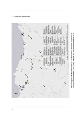 40
2.3. Erroldatutako elkarteen mapa.
Azkenengobosturtekoanmemoriahistorikoarenberreskuratzearekin
harremanadutenedoizandutenelkarteetaekimenpribatuakEAEn
Esri,HERE,DeLorme,MapmyIndia,©OpenStreetMapcontributors,andtheGISusercommunity
001
002
003
004
005
006
007
008
009
010
011
012
013
014
015
016
017
018
019
020
021
022
023
024
025
026
027
028
029
030
031
032
033
034
035
036
037
038
039
040
041
042
043
044
045
046
047
048
049
050
051
052
053
054
055
056
057
058
059
060
061
062
063
064
065
066
067
068
069
070
071
072
073
074
075
Ahaztuak1936-1977
Ahaztuenoroimena
Ahotsak.com.Euskal
HerrikoAhozko
OndarearenElkartea/
BadiharduguEuskara
Elkartea
Andikona/Otxandioko
Udala
Andoain1936/Oroituz
AndoainenElkartea
AranzadiZientziaElkartea
AsociaciónBaskale
Elkartea
AsociaciónCultural
Zinhezba
AsociacionHarresiKultur
Elkartea
Asociación/Centrode
InvestigaciónporlaPaz,
GernikaGogoratuz
Asociacióndevictimas
3deMarzo-Martxoak3
Elkartea
AsociacióndeVíctimas
delGenocidio(AVICGE)
/DonostiakoGenozidioa
1936
AsociaciónRepublicanade
Andoain-Belabieta
AsociaciónRepublicana
IrunesaNicolás
Guerendiain
Bakeola
BakiokoMemoria
BasqueChildrenof37
AssociationUK
Berriz1936gogoratzen
BillabonakoAritzaKultur
ElkarteaetaBillabonako
Udala
CastetElkartea
DebagoienakoFusilatuen
SenideenBatzordea
Durango1936Kultur
Elkartea
EgiariZorFundazioa
EkaiCenterFundazioa
Elgoibar1936
ELKASKO,Asociación
VizcaínadeInvestigación
Histórica/BizkaikoIkerketa
HistorikoenElkartea
ErkibeKulturElkartea
ErriberagoitikoUdala
EuskalMemoriaFundazioa
EuskoAbertzaleEkintza/
AcciónNacionalistaVasca,
EuskoLurraFundazioa
FrankismoarenEkimenen
AurkakoEuskalPlataforma
FundacionCanónica
AutónomaEDE
FundaciónJuandelos
Toyos
FundaciónMuseodela
MineriadelPaísVasco
FundaciónMuseodela
PazdeGernika
FundaciónRamonRubial
GaldakaoGogora
GaraianKulturElkartea/
PatxiJuaristi
Garraxika,Errepresioaren
OndarroakoBiktimen
Ahotsa
Gasteizatwar.ICongreso
Internacionalsobre
ArqueologíadelaGuerra
Civilespañola(Gasteiz,
9-13dediciembre2014)
GerediagaElkartea
Gernikazarra
Geureak1936
Gipuzkoa1936
GogoanSestaoElkartea
Goldatu
GureakMemoriaHistorikoa
IIErrepublikaetaGerra
ZibilaDeustun
InstitutoValentínde
Foronda
Intxorta1937Kultur
Elkartea
IzquierdaRepublicana
Vasca
JabierTxordo/Mutriku
JoseUnanueFundazioa
KattinTxiki
Larrabetzu1937
Lau-haizetaragogoan
Legazpi1936
LeizaolaElkargoa
Lemoatx1937.Lemoako
MemoriaHistorikoaren
BatzordeHerrikoia
LenburFundazioa
MarioOnaindiaFundazioa
MatxitxakoElkartea
MemoriaHistórica
Barakaldo
OndarroakoHistoriaZaleak
OñatikoEuskalMemoria
OroimenHistorikoaren
Mapa
Oroituz
SabinoAranaFundazioa
SanchodeBeurko
SOSNiñosRobados
Euskadi
UdaBerriGaldua
Ugao-Miraballes,
AsociaciónUgaoBurdin
Hesia-CinturóndeHierro
deMiraballes
UliakoTaldea
Urduña1936
Zarauzkopostalak
 