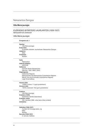 68
Nekazaritza Zaingoa
Villa Mena jauregia
EUZKADIKO BITARTEKO JAURLARITZA (1936-1937)
NEKAZARITZA ZAINGOA
Villa Mena jauregia
Erregistro zk. 6
Egoitza
Villa Mena jauregia
Erakundea
Euzkadiko bitarteko Jaurlaritzako Nekazaritza Zaingoa
Udalerria
Bilbo
Probintzia
Bizkaia
Saila
Nekazaritza
Alderdi politikoa
ANV-EAE
Sailburua
Gonzalo Nardiz Bengoechea
(Bermeo: 1905 / Bilbo: 2003)
Organigrama
Idazkaritza Nagusia
Nekazaritzako eta Aberezaintza Zuzendaritza Nagusia
Mendi, Eiza eta Arrantzako Zuzendaritza Nagusia
Lege Onuemalletza
Hasiera data
1936ko urriaren 11 (gutxi gorabehera)
Amaiera data
1937ko ekainaren 16a (gutxi gorabehera)
Eraikina
Villa Mena jauregia
Erabilera (1936)
Etxebizitza (familia bakarrekoa)
Eraikitze urteak
XIX. mendea [1866. urtea baino lehen eraikia]
Arkitektoa
-
Helbidea (1936-1937)
Hurtado de Amezaga plaza, z/g
Bilbo
Bizkaia
Barrutia (1936-1937)
6. barrutia: Geltokia
 