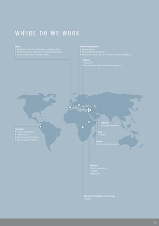 WHERE DO WE WORK
Spain              Bosnia-Herzeogovina




                      Albania




                                              Lebanon

Colombia
                                           Syria



                                      Jordan




                                Ethiopia




                      Democratic Republic of the Congo




                                                         5
 