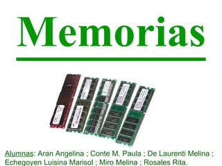 Memorias Alumnas :   Aran Angelina ; Conte M. Paula ; De Laurenti Melina ; Echegoyen Luisina Marisol ; Miro Melina ; Rosales Rita. 