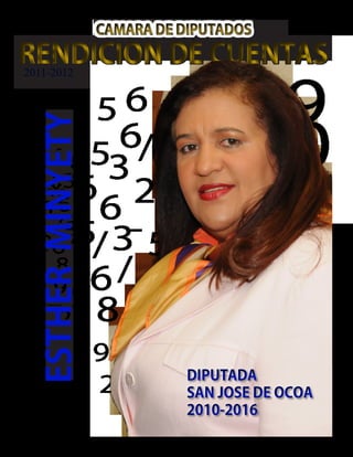 CAMARA DE DIPUTADOS

RENDICION DE CUENTAS
2011-2012
 ESTHER MINYETY




                             DIPUTADA
                             SAN JOSE DE OCOA
                             2010-2016
 