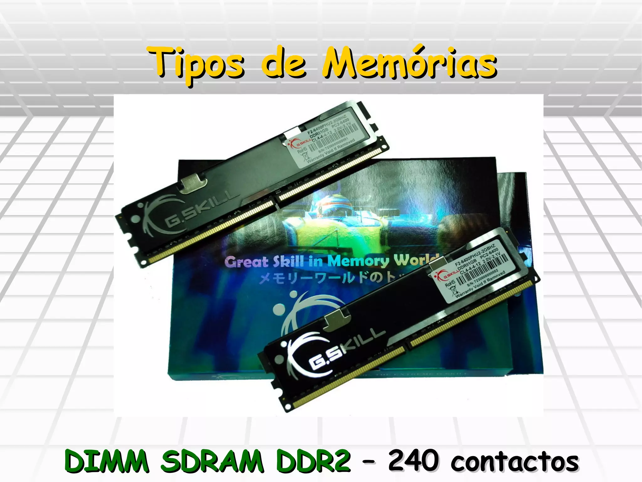 Tipos de Memórias DIMM   SDRAM DDR2  – 240 contactos 
