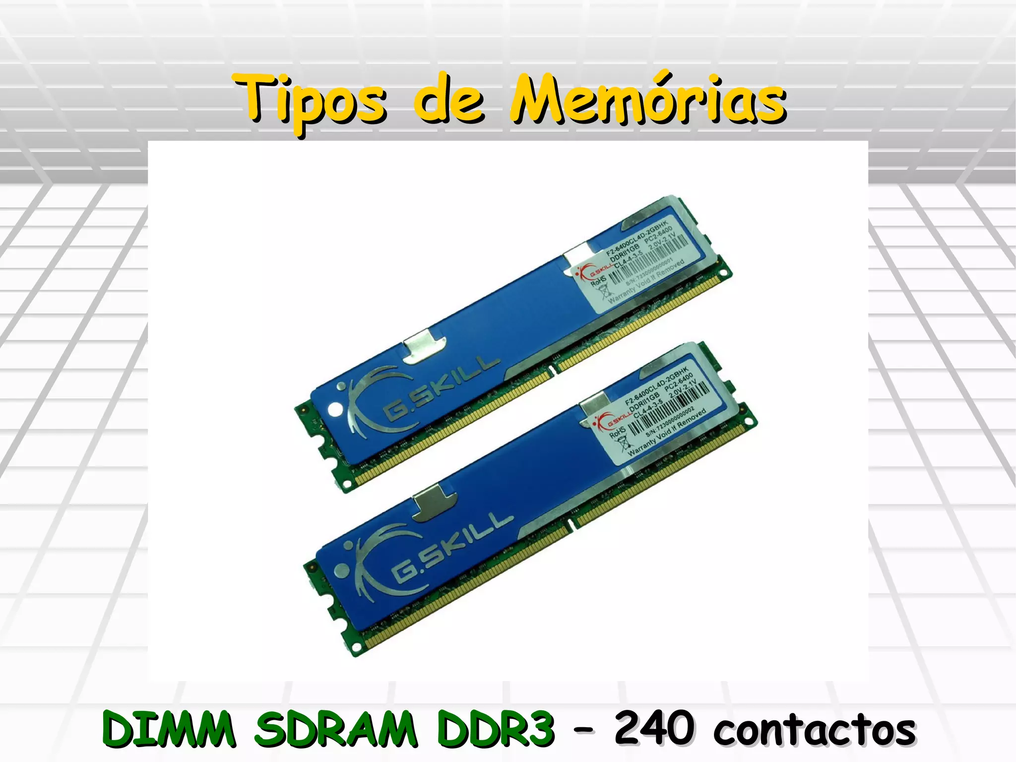 Tipos de Memórias DIMM SDRAM DDR3  – 240 contactos 