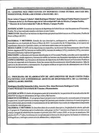 XXI JORNADAS INTERINSTTIUOONALES         DE INVESTIGACION    EN SALUD DEL ESTADO DE PUEBLA

10.- LESIONES      MÁS FRECUEN...