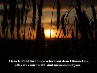 Dein Gefühl für ihn es schwärmt dem Himmel zu,
   alles was mir bleibt sind memories of you.
 