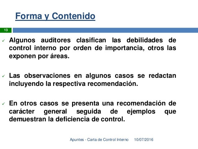 Memorándum de control interno