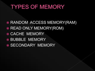 computer memory and its types | PPTX