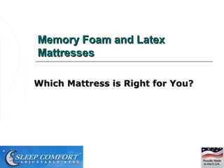 Memory Foam and Latex
Mattresses

Which Mattress is Right for You?
 