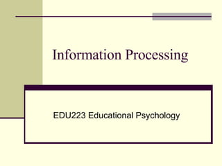 Information Processing EDU223 Educational Psychology 