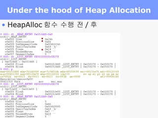 Under the hood of Heap Allocation HeapAlloc 함수 수행 전 / 후 