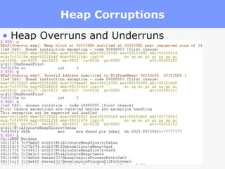 Heap Corruptions Heap Overruns and Underruns 