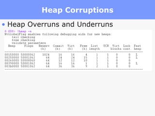 Heap Corruptions Heap Overruns and Underruns 