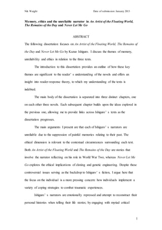 Nik Waight Date of submission: January 2013
1
Memory, ethics and the unreliable narrator in An Artist of the Floating Worl...