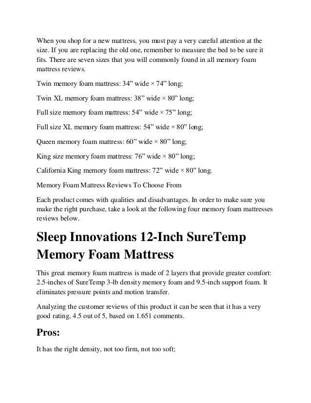 Memory foam mattress reviews