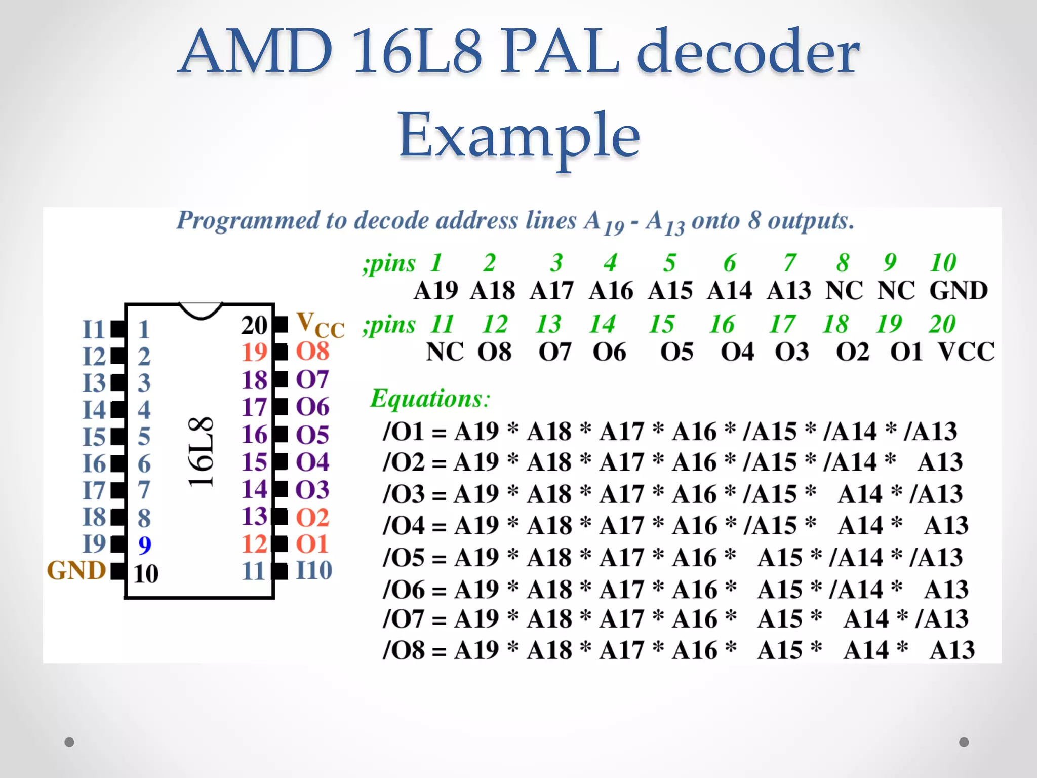 AMD 16L8 PAL decoder
Example
 
