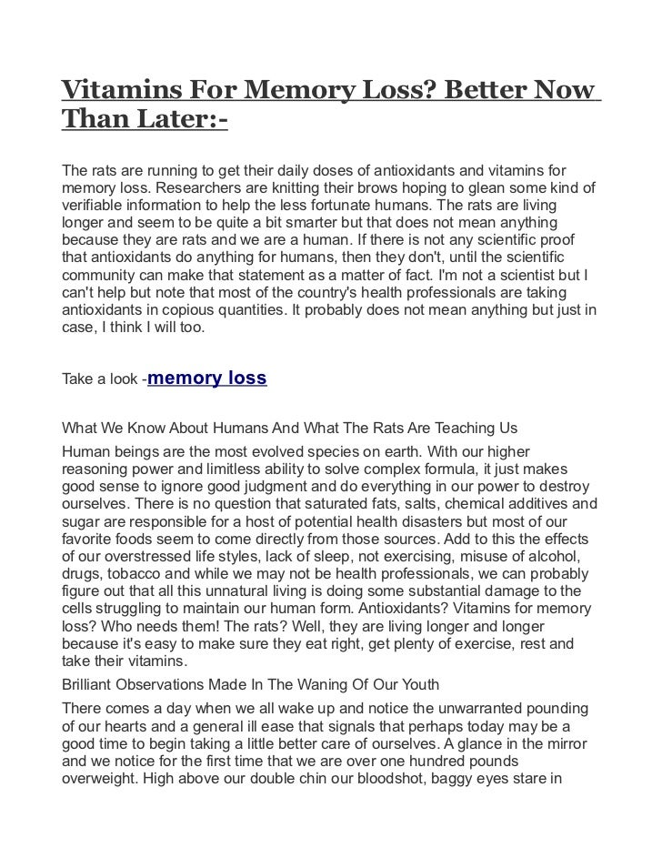 Vitamins For Memory Loss? Better Now Than Later