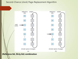 Second-Chance (clock) Page-Replacement Algorithm
{Reference bit, Dirty bit} combination
 