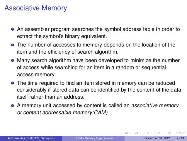 What is associative memory in computer organization?