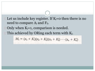 Let us include key register. If Kj=0 then there is no
need to compare Aj and Fij.
Only when Kj=1, comparison is needed.
This achieved by ORing each term with Kj.
 