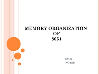 MEMORY ORGANIZATION
OF
8051
SMM
NOTES
 
