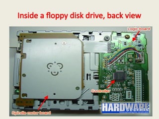 Inside a floppy disk drive, back view
 