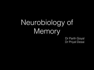 Neurobiology of
Memory
Dr Parth Goyal
Dr Priyal Desai
 