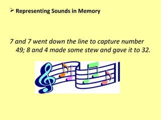  Representing Sounds in Memory




7 and 7 went down the line to capture number
  49; 8 and 4 made some stew and gave it ...