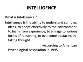 Memory, Thinking and Intelligence | PPTX