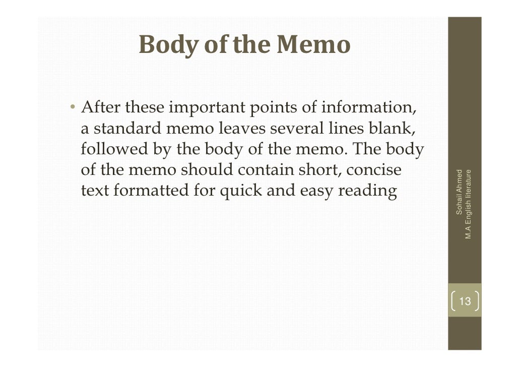memo writing by sohail ahmed standard memo template