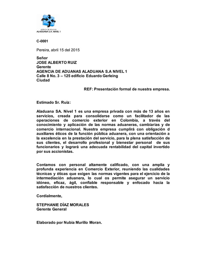 Carta comercial y memorando PDF