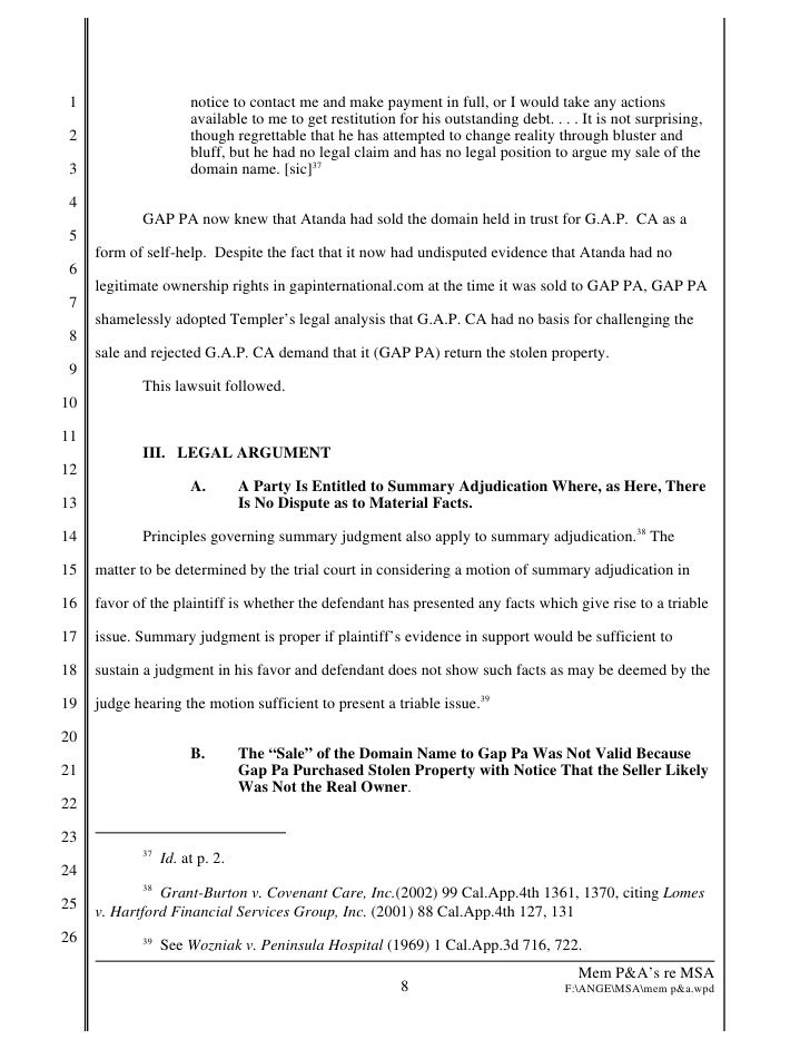 MEMORANDUM & POINTS OF AUTHORITIES