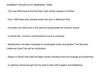 Memorial Park Tomorrow Nov.14