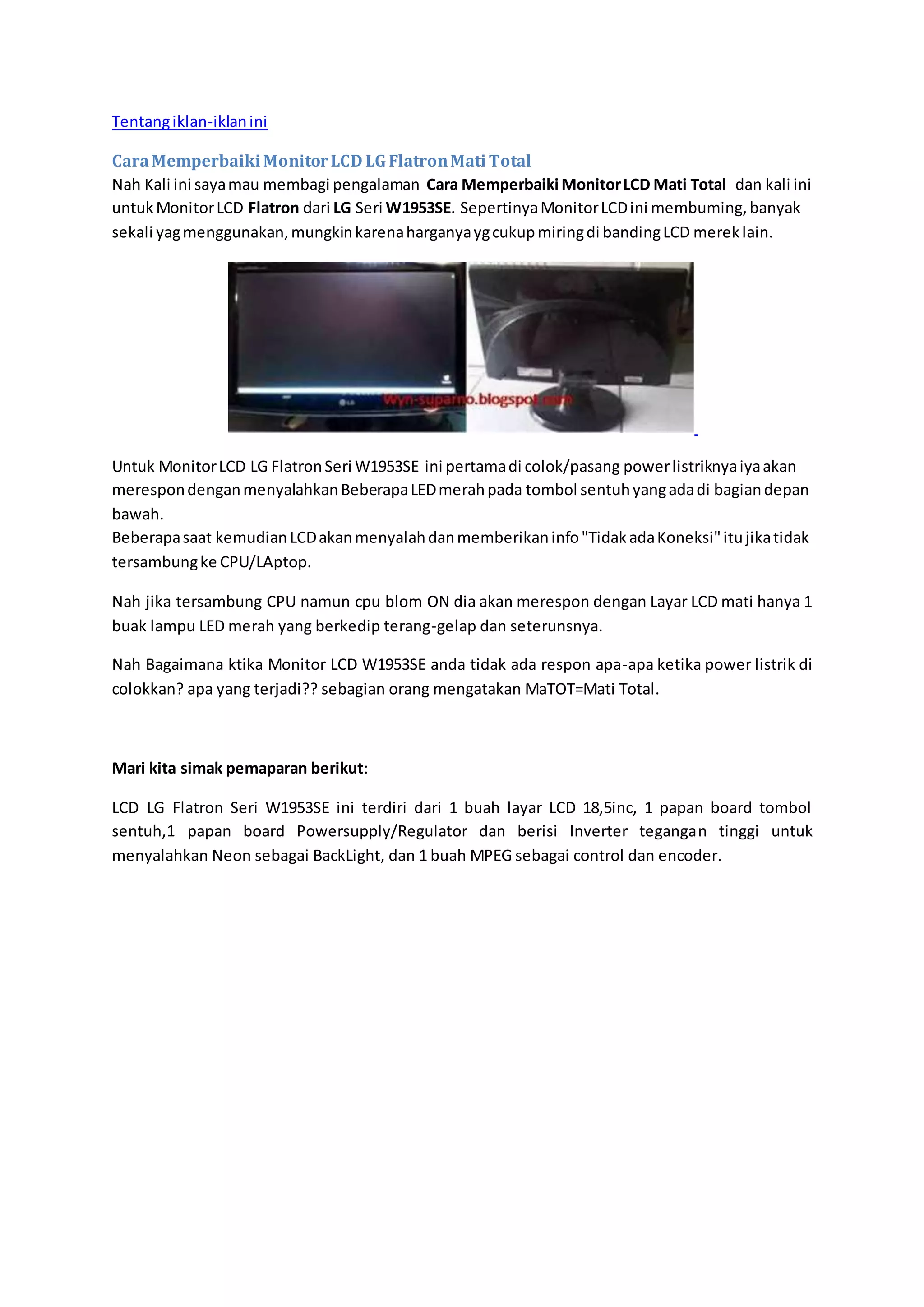 Memperbaiki monitor lcd yang mati | DOCX