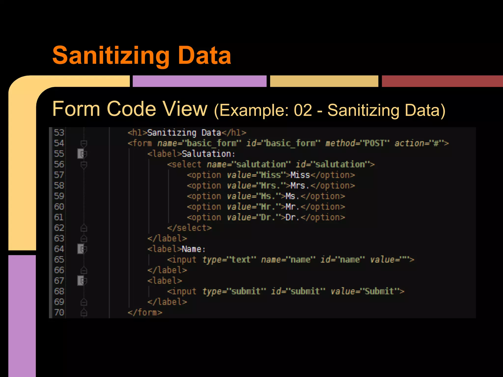 Sanitizing Data Form Code View (Example: 02 - Sanitizing Data) 