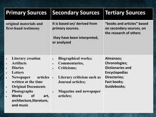 Litererary Sources. Examples Sources of Literature | PPTX