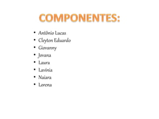 • Antônio Lucas
• Cleyton Eduardo
• Giovanny
• Jovana
• Laura
• Lavínia
• Naiara
• Lorena
 