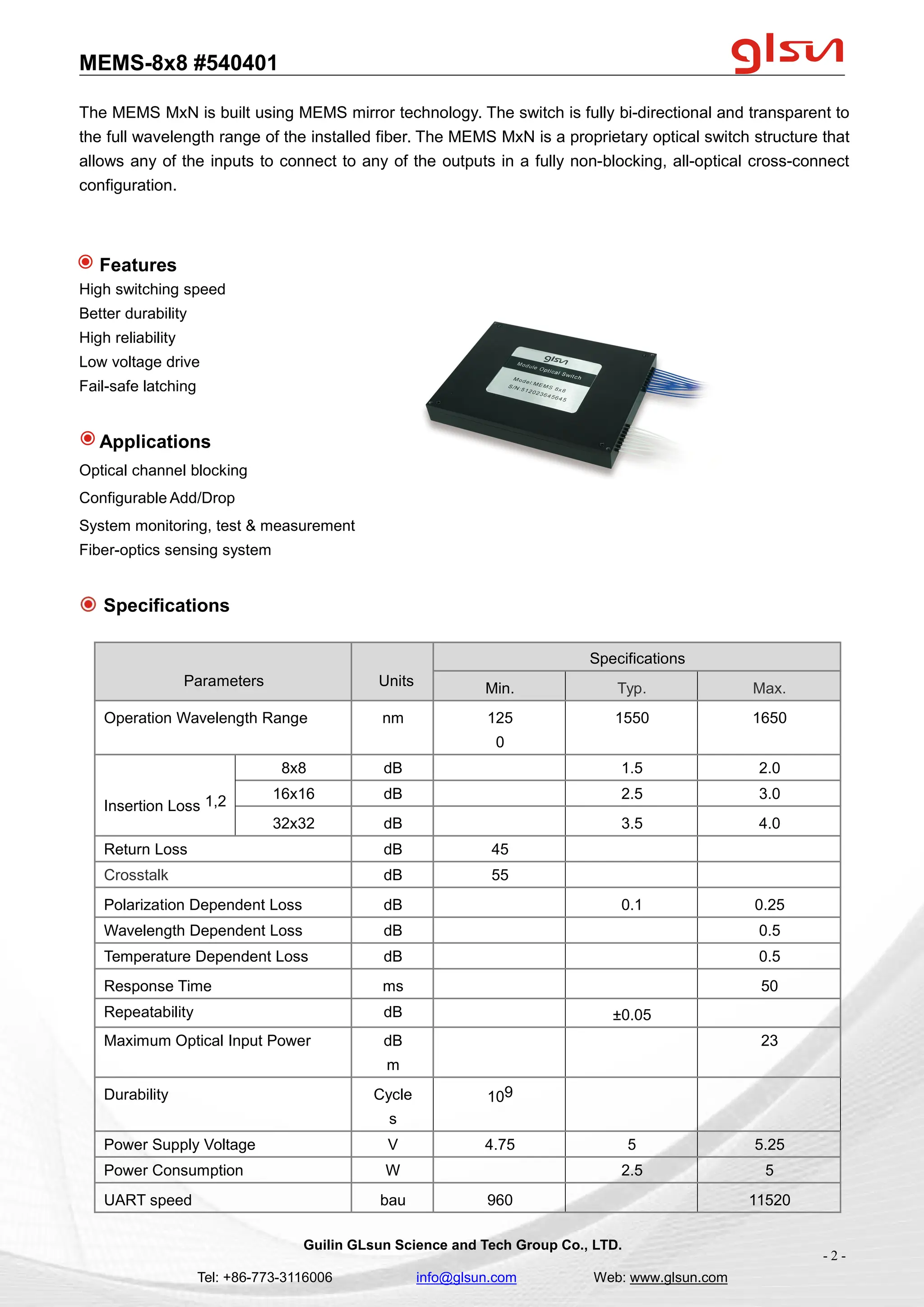 mems-8x8-optic-switch-module-data-sheet-540401.pdf | Computer ...