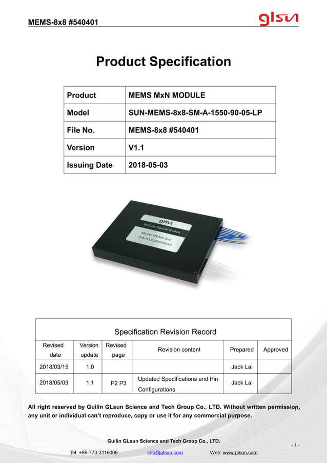 mems-8x8-optic-switch-module-data-sheet-540401.pdf | Computer ...