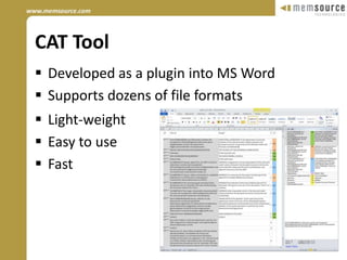 Installs on Windows and Linux platformsTranslation MemorySecurely stored in the Translation Server