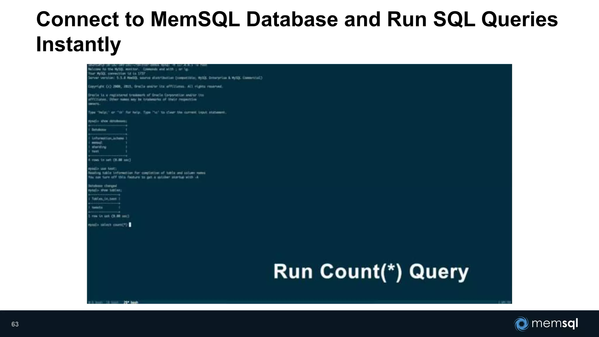 Connect to MemSQL Database and Run SQL Queries
Instantly
63
 