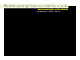 Representações gráficas nas memórias urbanas
Graphic representations in urban memories
Representações gráficas nas memórias urbanas
P. Alcobia Simões, R. G. Bezerra   CIDAG 2010
Representações gráficas nas memórias urbanas
Graphic representations in urban memories
 